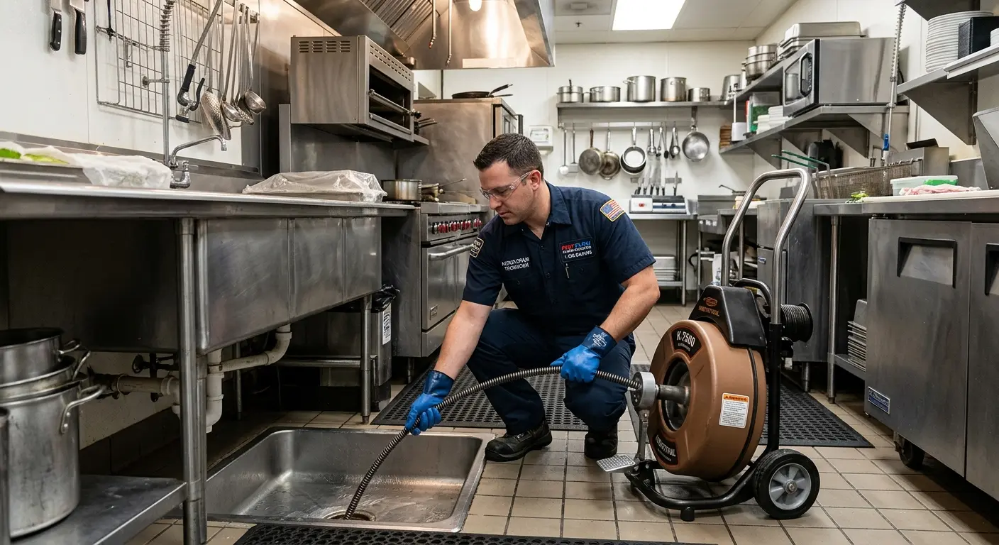 Commercial drain cleaning service in a restaurant kitchen in Hazelwood